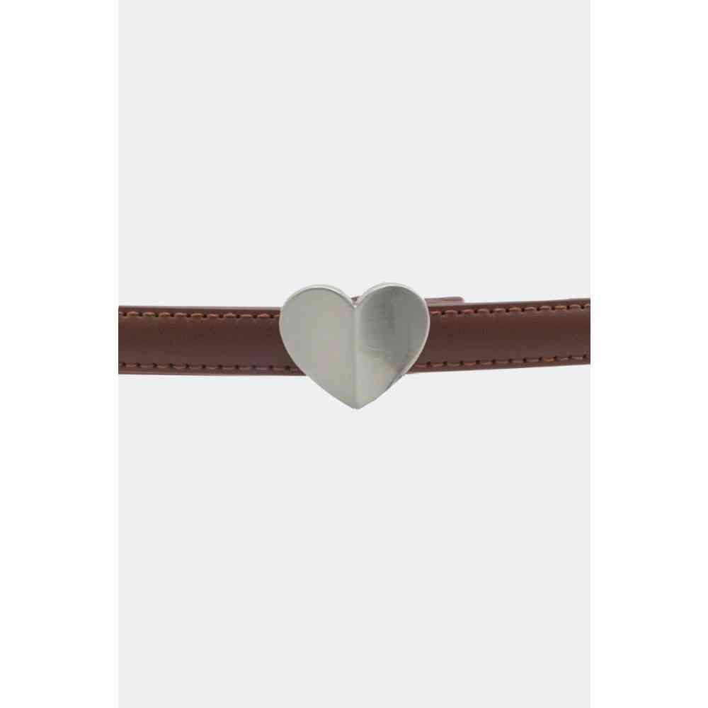 Voodoo Vixen - Silver Heart Buckle Skinny Taillengürtel - Braun